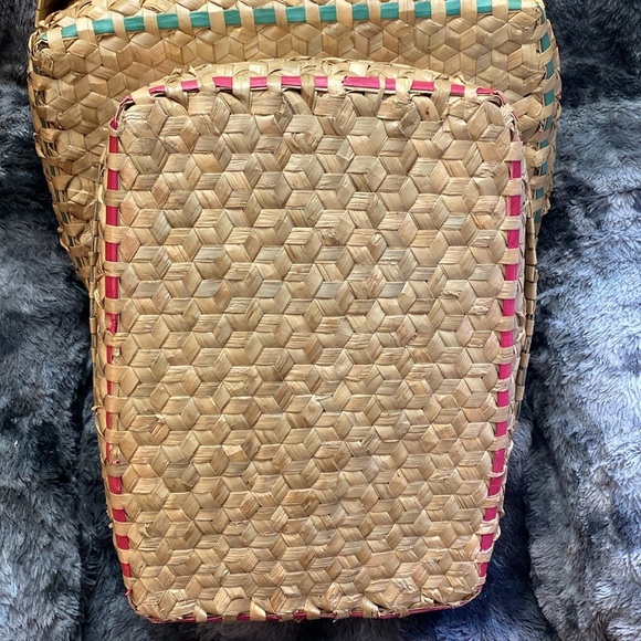 2 Handwoven Natural and Pink Storage Baskets - Picture 4 of 16